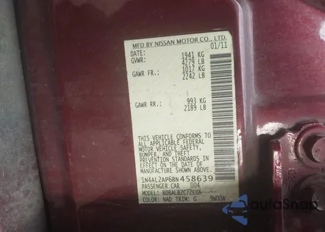 2011 Nissan Altima 2.5 S from USA, damaged, VIN 1N4AL2AP6BN458639
